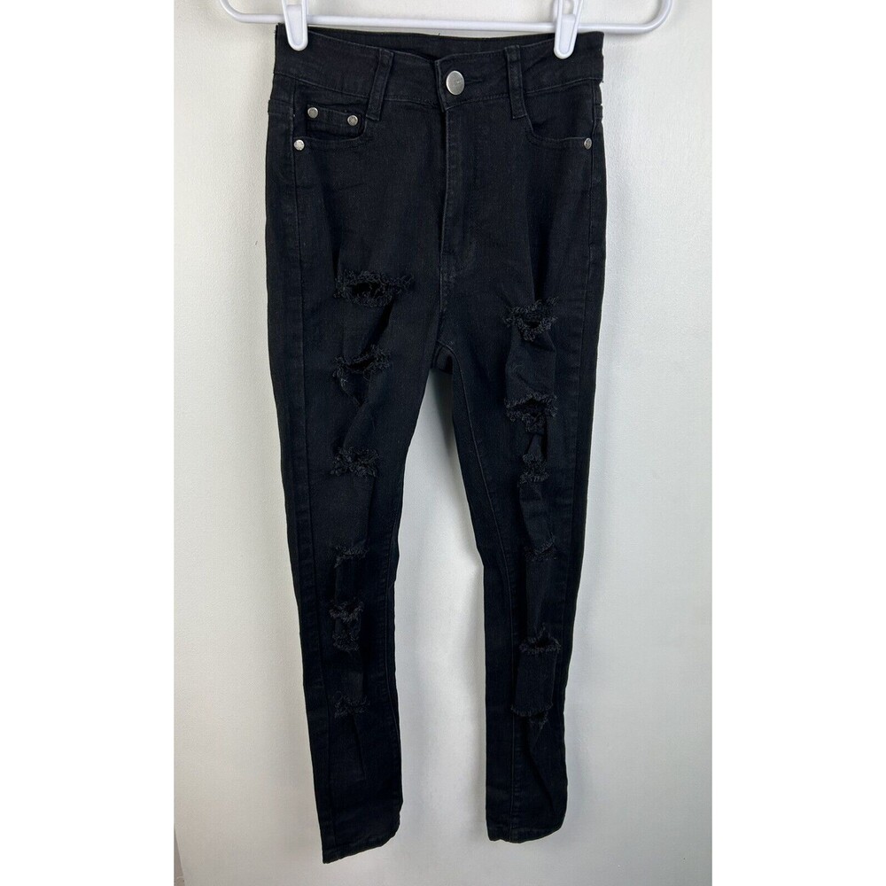 BOB Jeans Womens Jrs Size 3/4 Skinny Stretch Black Distressed Ripped Denim Jeans